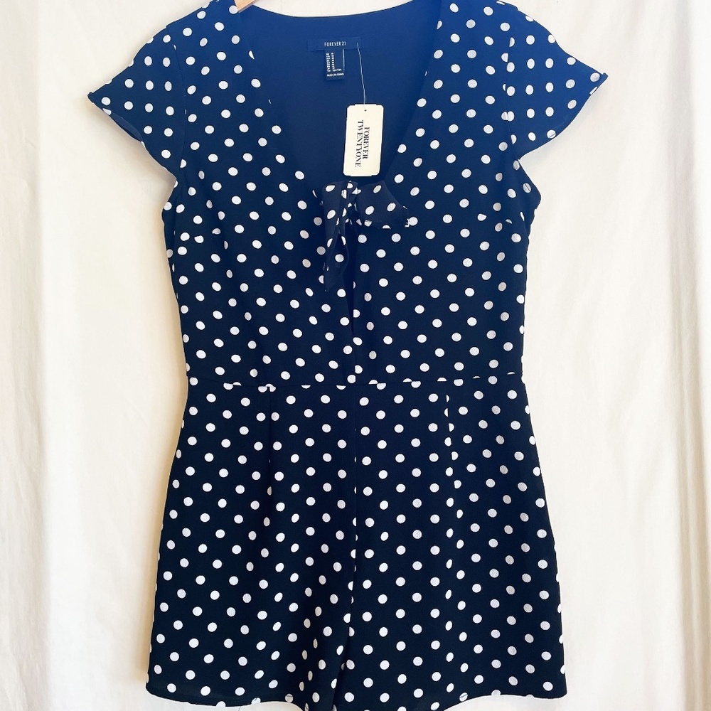 Black and White Polka Dot Short Sleeve Tie Romper